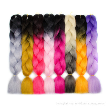 Wholesale Synthetic Prestretched Braiding Hair Crochet Extensions Yaki Ombre Color Jumbo Expression Braiding Hair